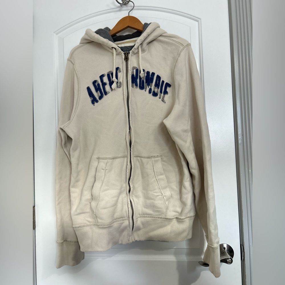 Y2K 90s Vintage Abercrombie & Fitch Cream Zip Up Hoodie Size XL grunge